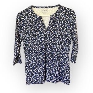 LL Bean 3/4 Long Sleeve Ditsy Floral Fitted Tee